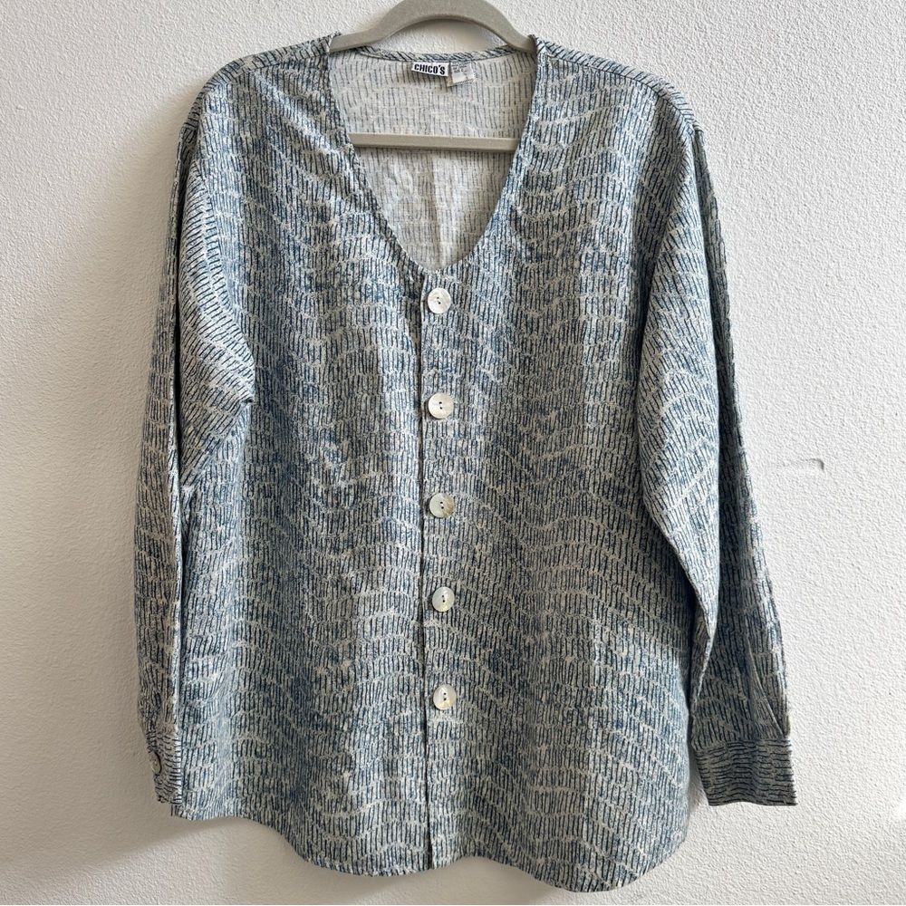 Chico's Vintage 100% Linen Long Sleeve Button Front Shirt